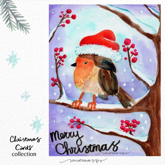 Christmas card - Whimsical Christmas Robin - SANDRAAS