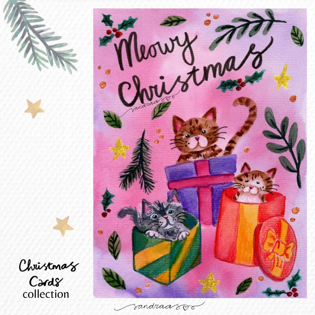 Christmas Card – 3 Playful Cats in Gift Boxes 🎁🐱 - SANDRAAS