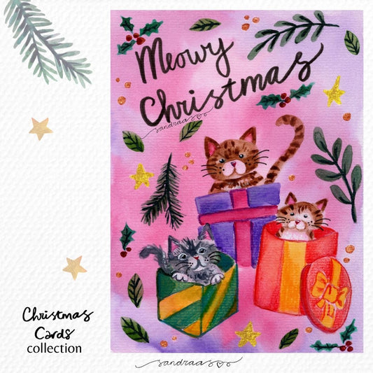 Christmas Card – 3 Playful Cats in Gift Boxes 🎁🐱 - SANDRAAS