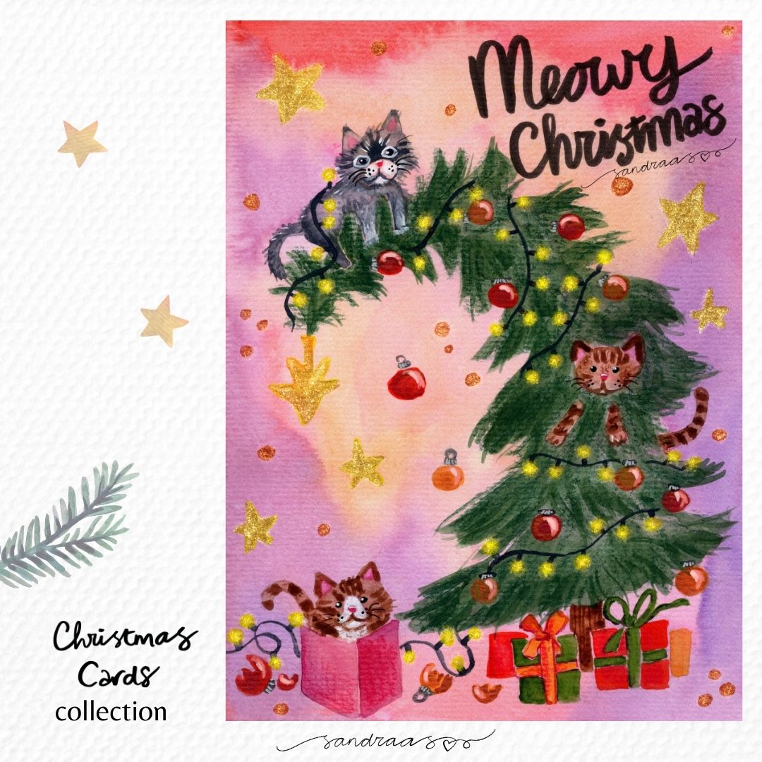 Christmas Card – 3 Cats in a Christmas Tree 🎄🐱 - SANDRAAS