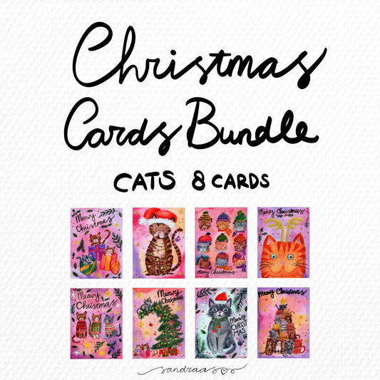 Christmas Cards Set of 8 – Cozy Cats & Holiday Cheer 🎄🐱 - SANDRAAS