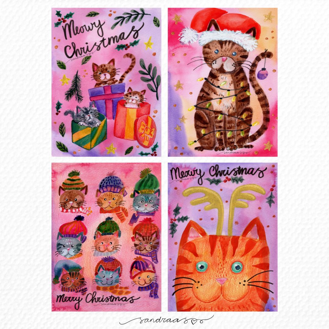 Christmas Cards Set of 8 – Cozy Cats & Holiday Cheer 🎄🐱 - SANDRAAS