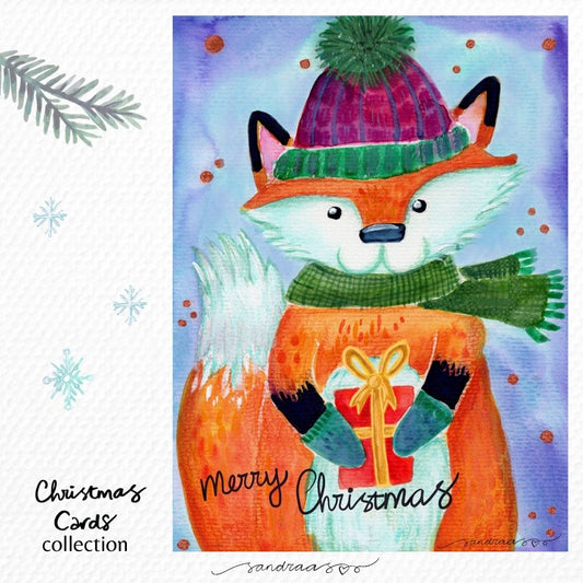 Christmas Card – Cute Christmas Fox 🎁🦊 - SANDRAAS