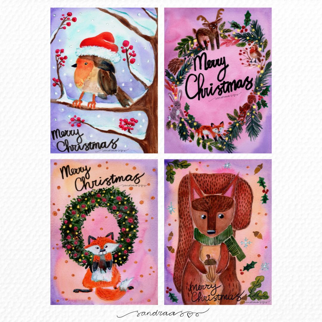 Christmas Cards Set of 8 – Woodland Collection 🎄🦊 - SANDRAAS