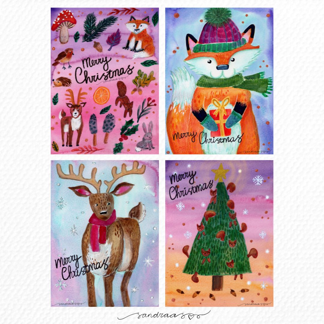 Christmas Cards Set of 8 – Woodland Collection 🎄🦊 - SANDRAAS