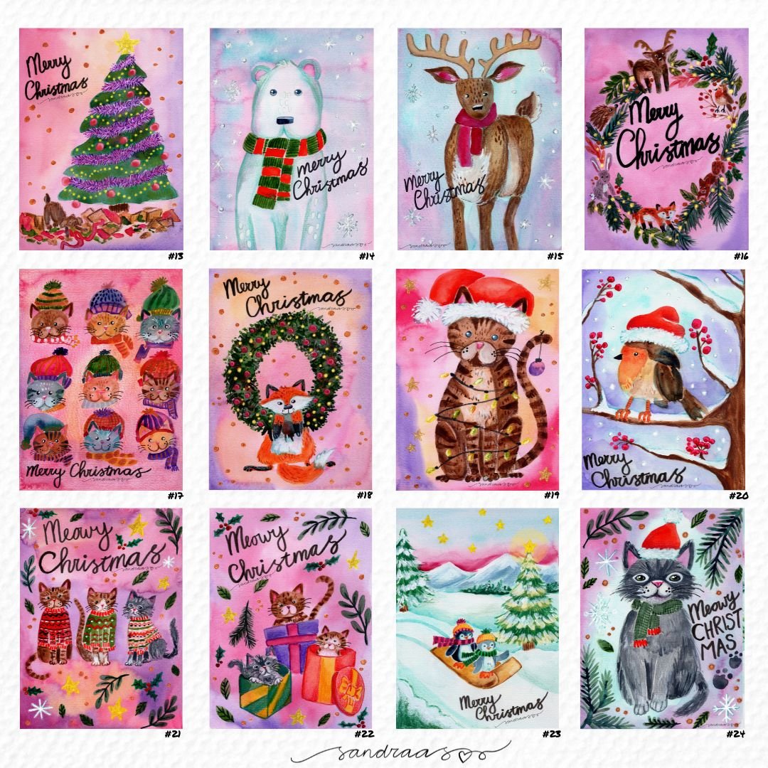 Christmas Cards Set – 26 Festive Watercolor Designs 🎄✨ - SANDRAAS
