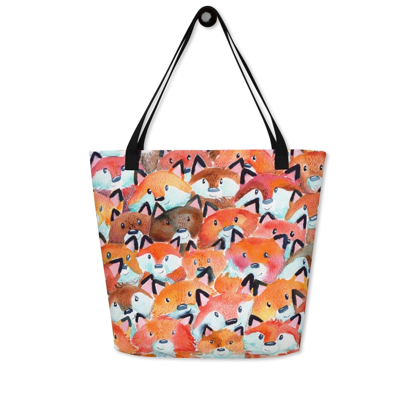 Whimsical Foxes Beach Tote Bag – Handpainted Watercolor Design 🦊🌿 - SANDRAAS