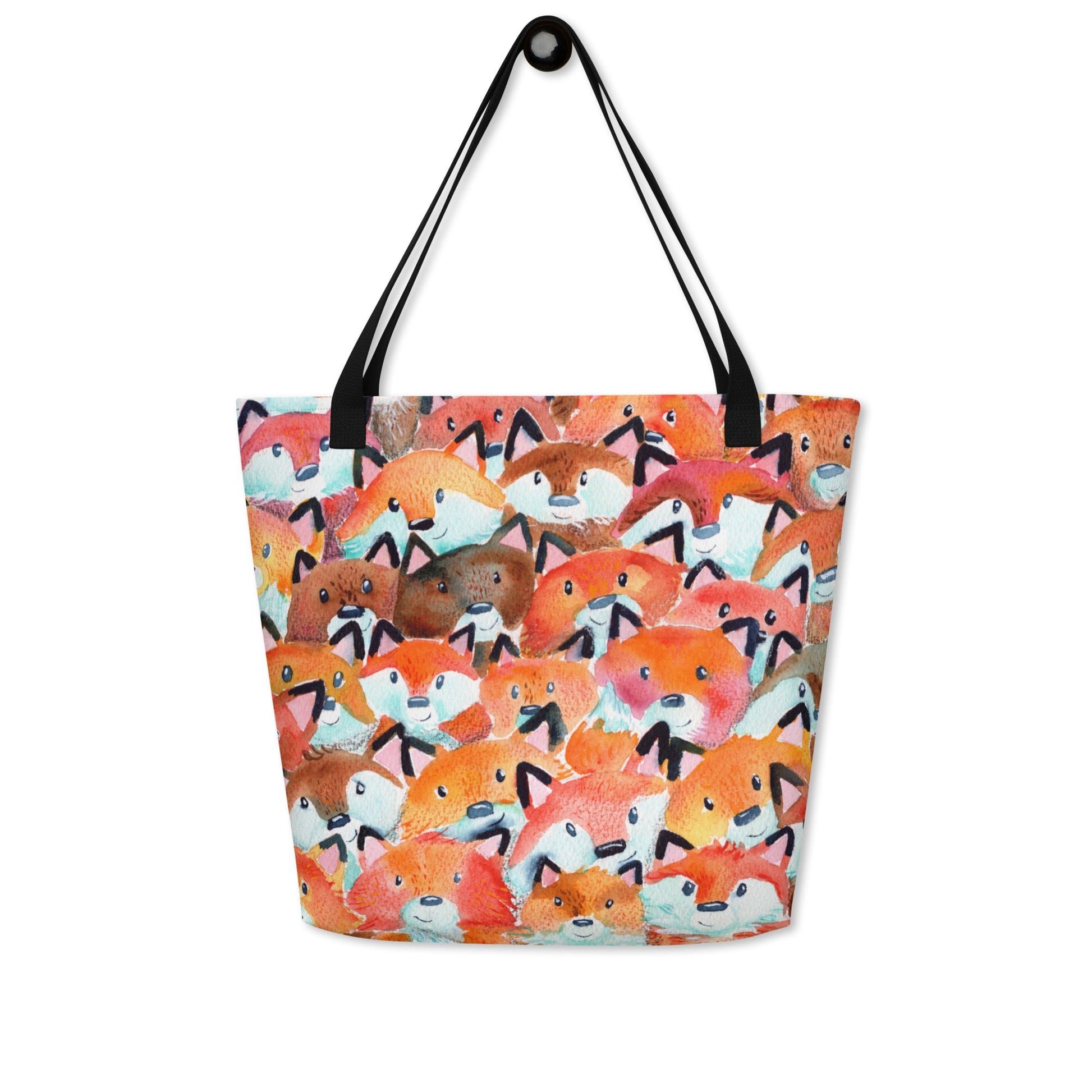 Whimsical Foxes Beach Tote Bag – Handpainted Watercolor Design 🦊🌿 - SANDRAAS
