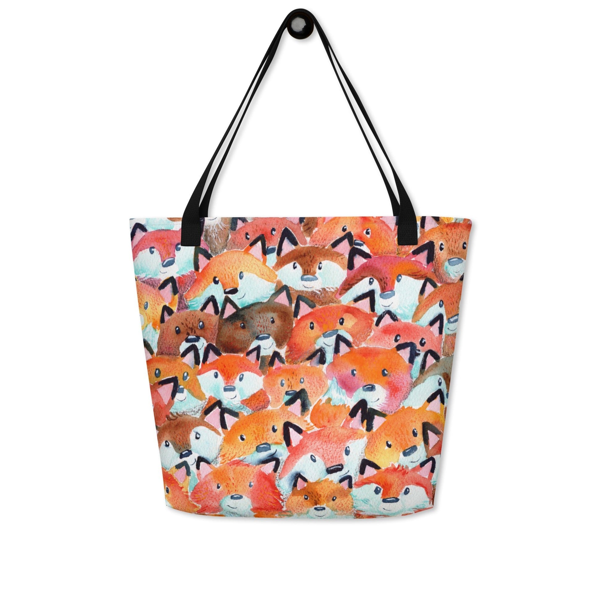 Whimsical Foxes Beach Tote Bag – Handpainted Watercolor Design 🦊🌿 - SANDRAAS