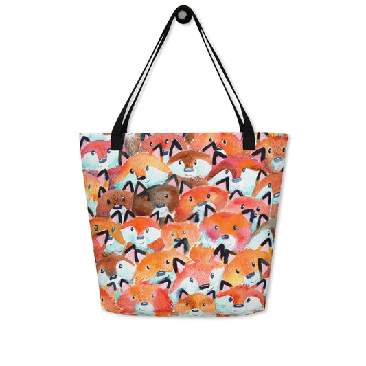 Whimsical Foxes Beach Tote Bag – Handpainted Watercolor Design 🦊🌿 - SANDRAAS