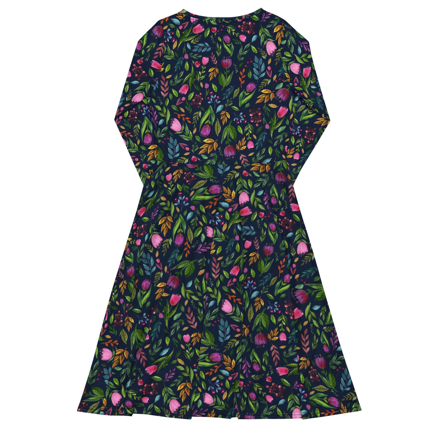 🌙 Bloom Boldly – Navy Floral Midi Dress with Pockets! 🌸 - SANDRAAS