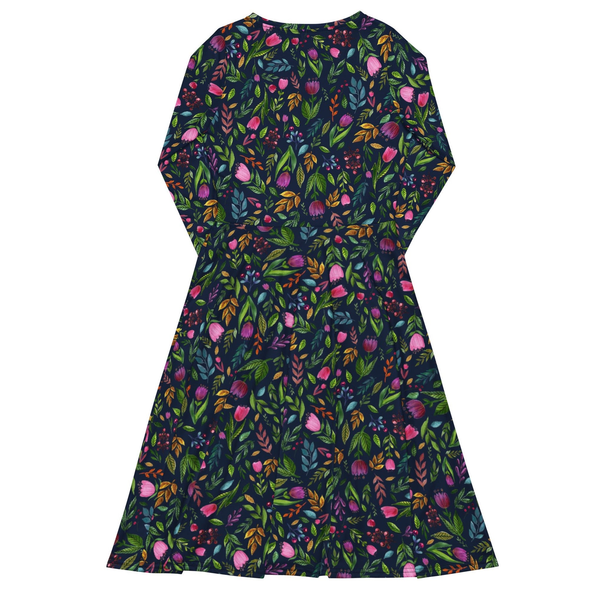 🌙 Bloom Boldly – Navy Floral Midi Dress with Pockets! 🌸 - SANDRAAS