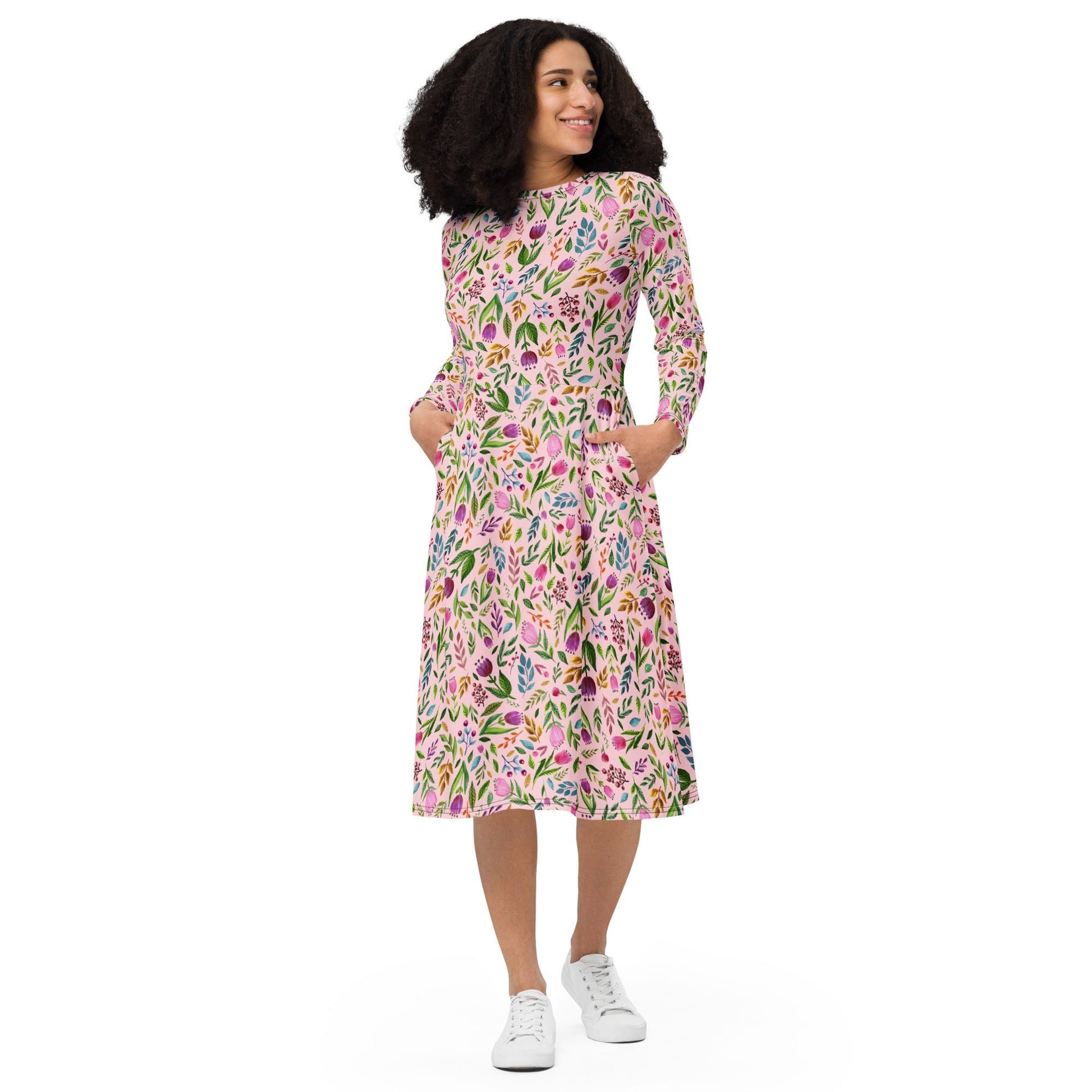 🌸 Twirl Into Spring – Floral Midi Dress with Pockets! 🌸 - SANDRAAS