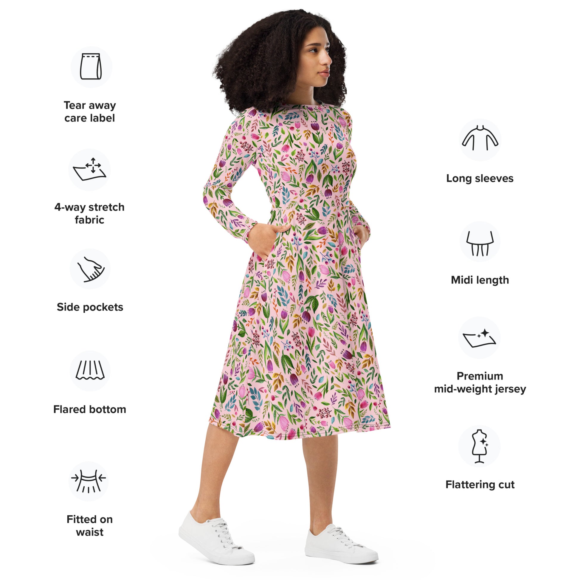 🌸 Twirl Into Spring – Floral Midi Dress with Pockets! 🌸 - SANDRAAS