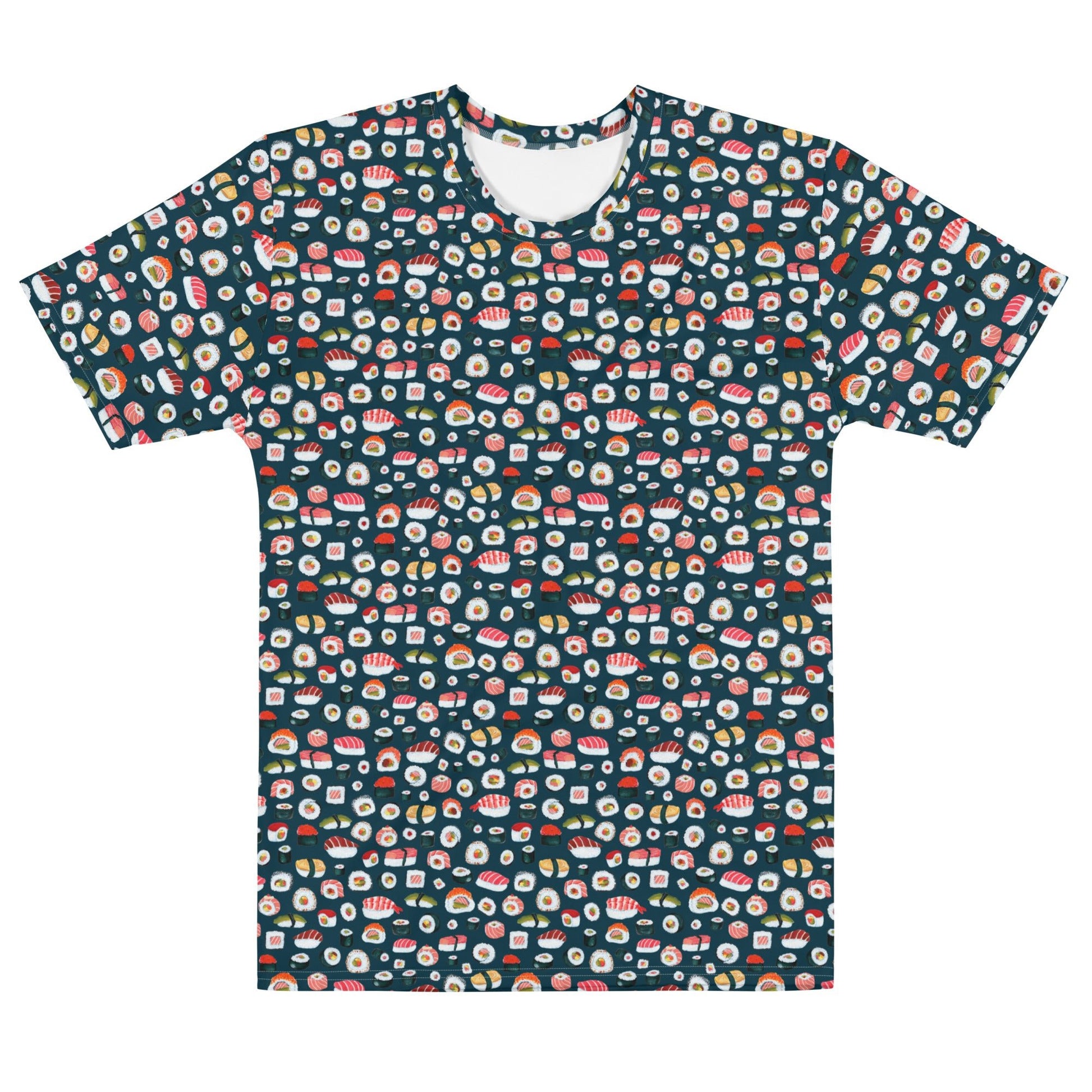 🍣 Men’s T-Shirt – Sushi Pattern – Dark Blue Gouache Edition - SANDRAAS