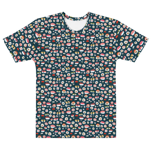 🍣 Men’s T-Shirt – Sushi Pattern – Dark Blue Gouache Edition - SANDRAAS