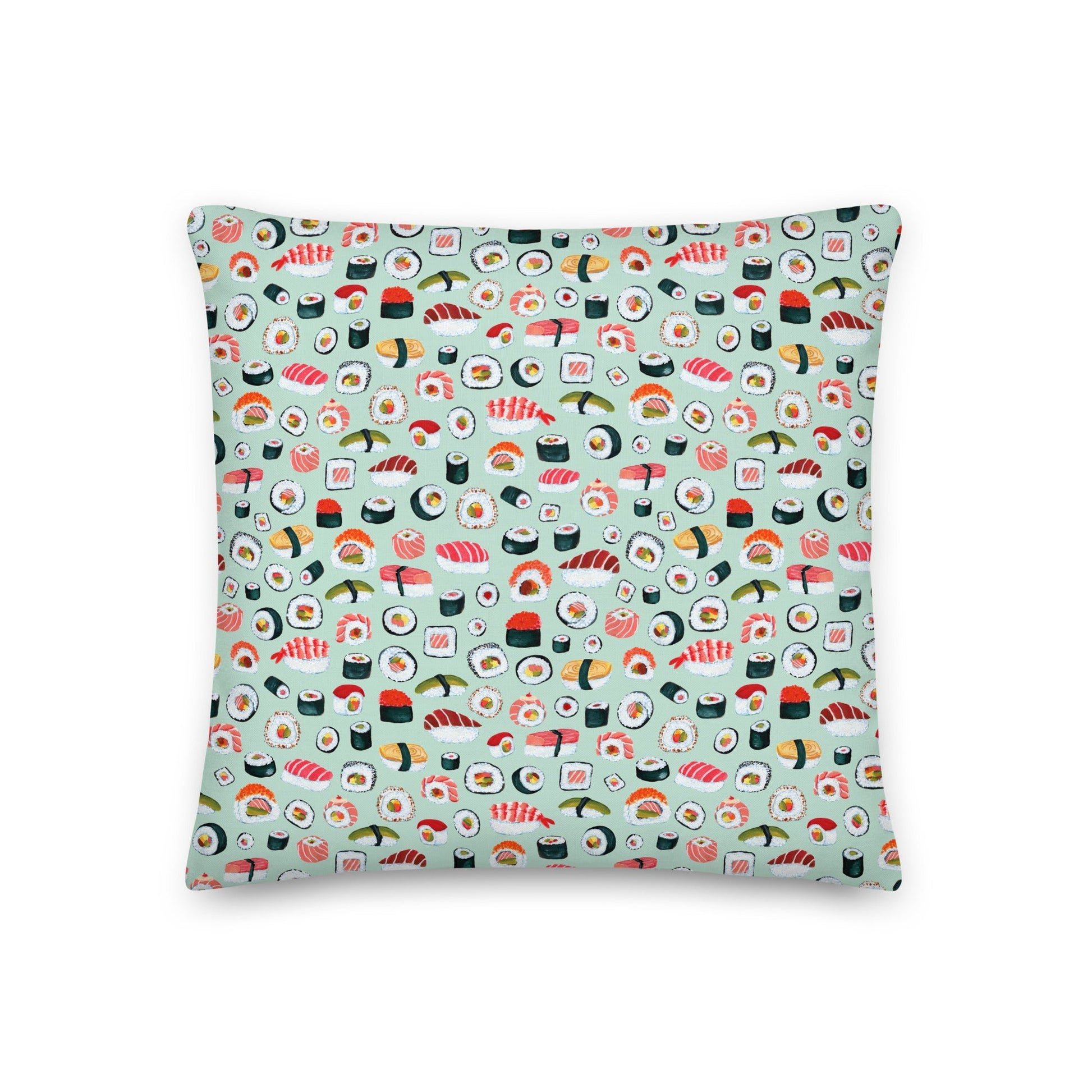 🍣 Premium Pillow – Sushi Pattern – Mint Gouache Edition - SANDRAAS