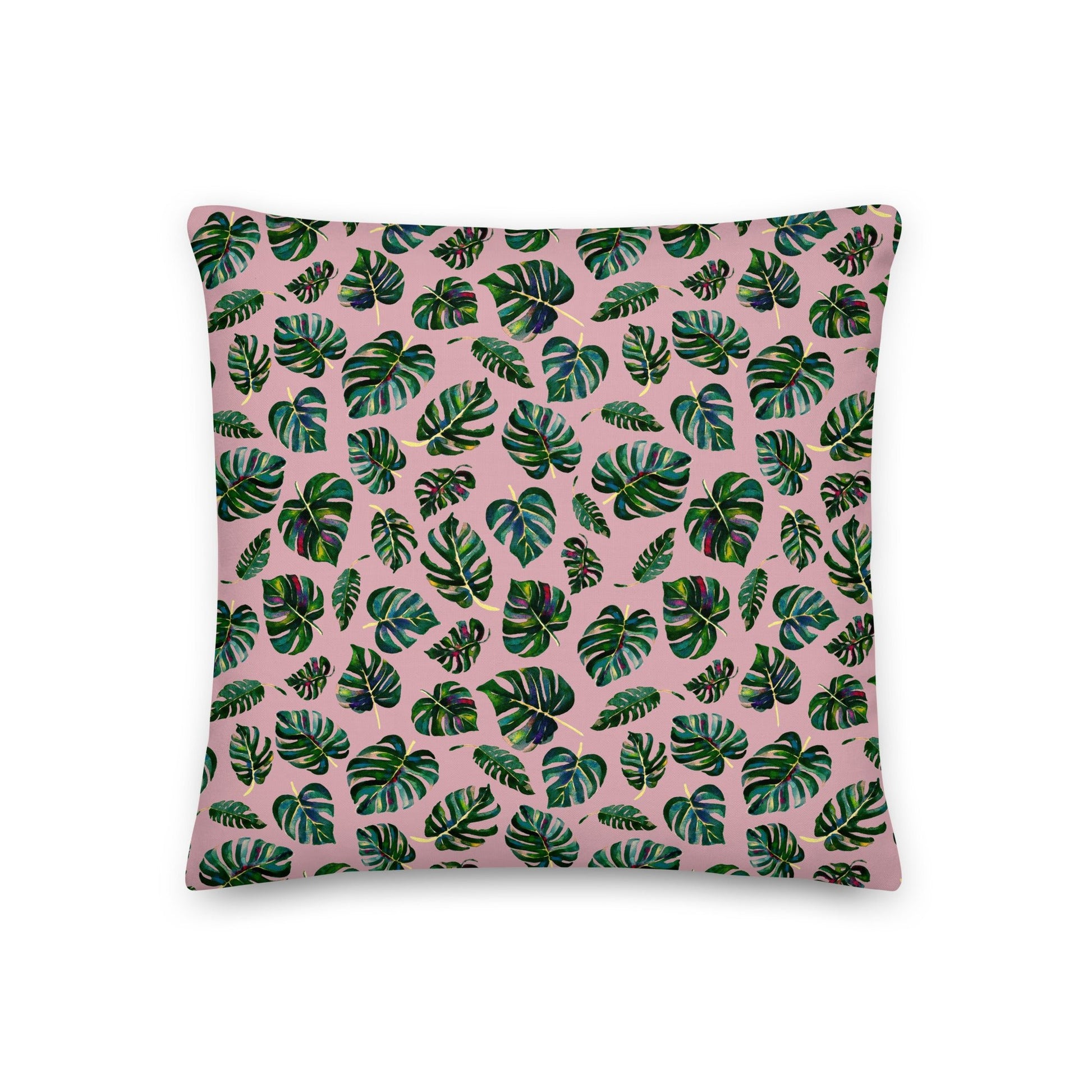 🛋️ Premium Pillow – Monstera Leaves – Pink Watercolor Edition 🌿💗 - SANDRAAS