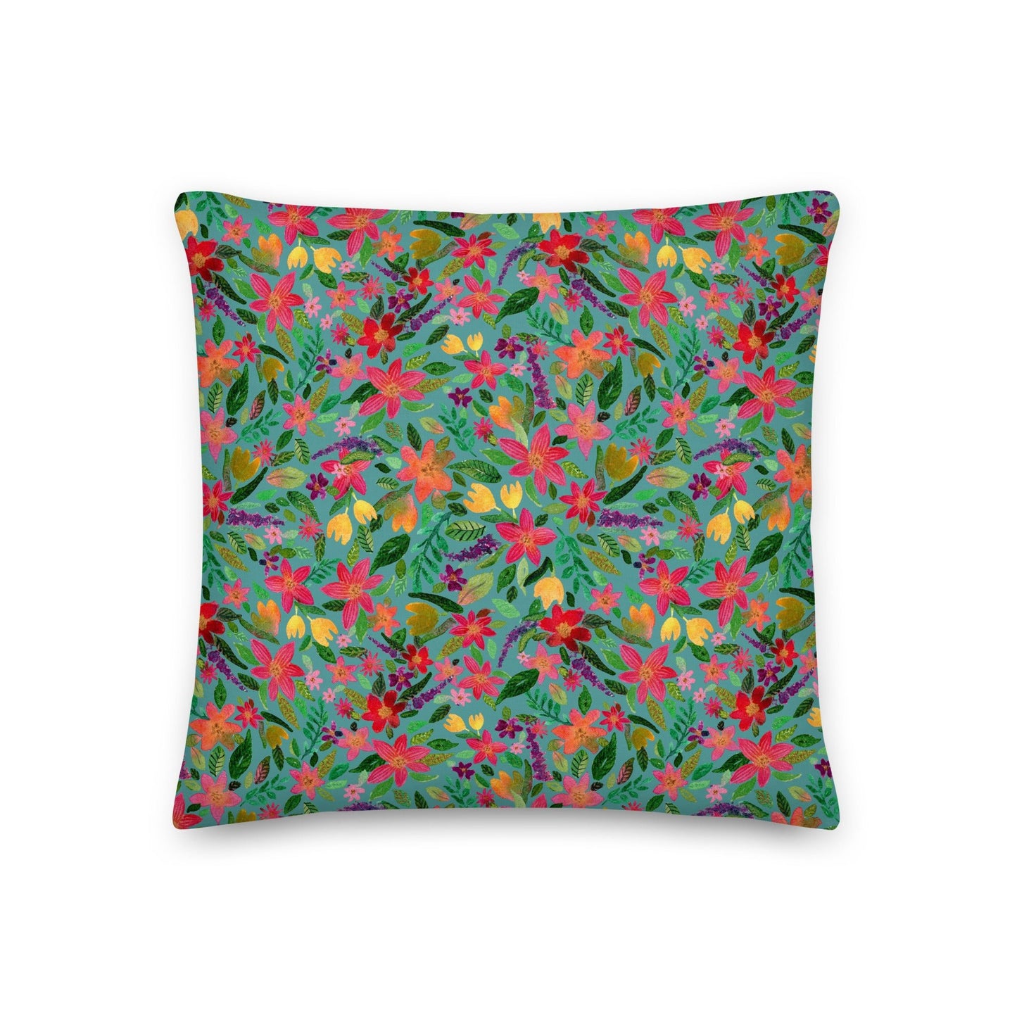 🌼 Premium Pillow – Green & Bright Florals 💚🛋 - SANDRAAS