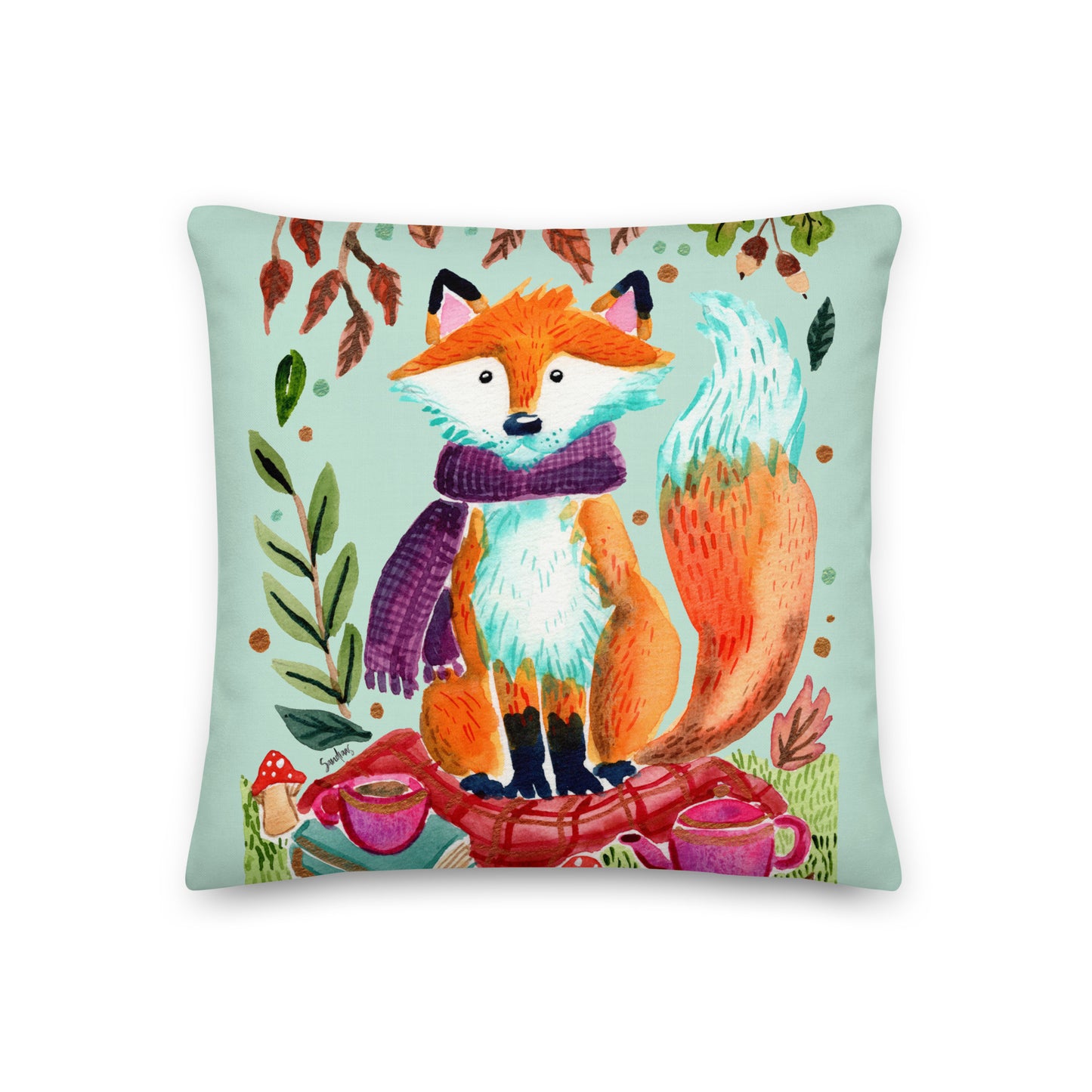 Cozy Fox Autumn Scene Green – Premium Pillow 🍂🦊✨ - SANDRAAS