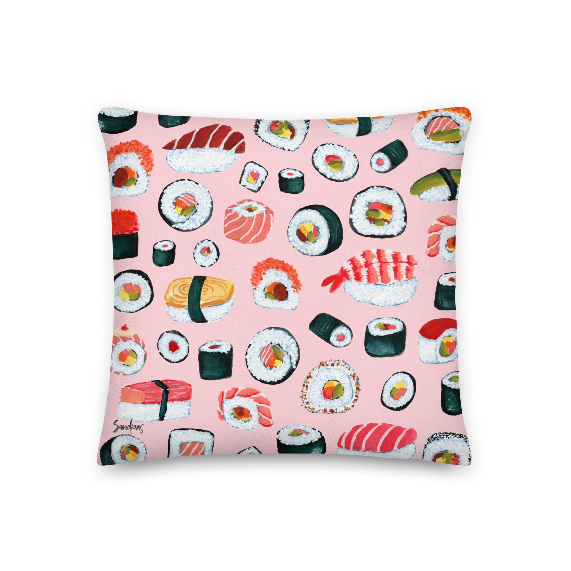 🍣 Premium Pillow – Sushi Pattern – Pink Gouache Edition - SANDRAAS