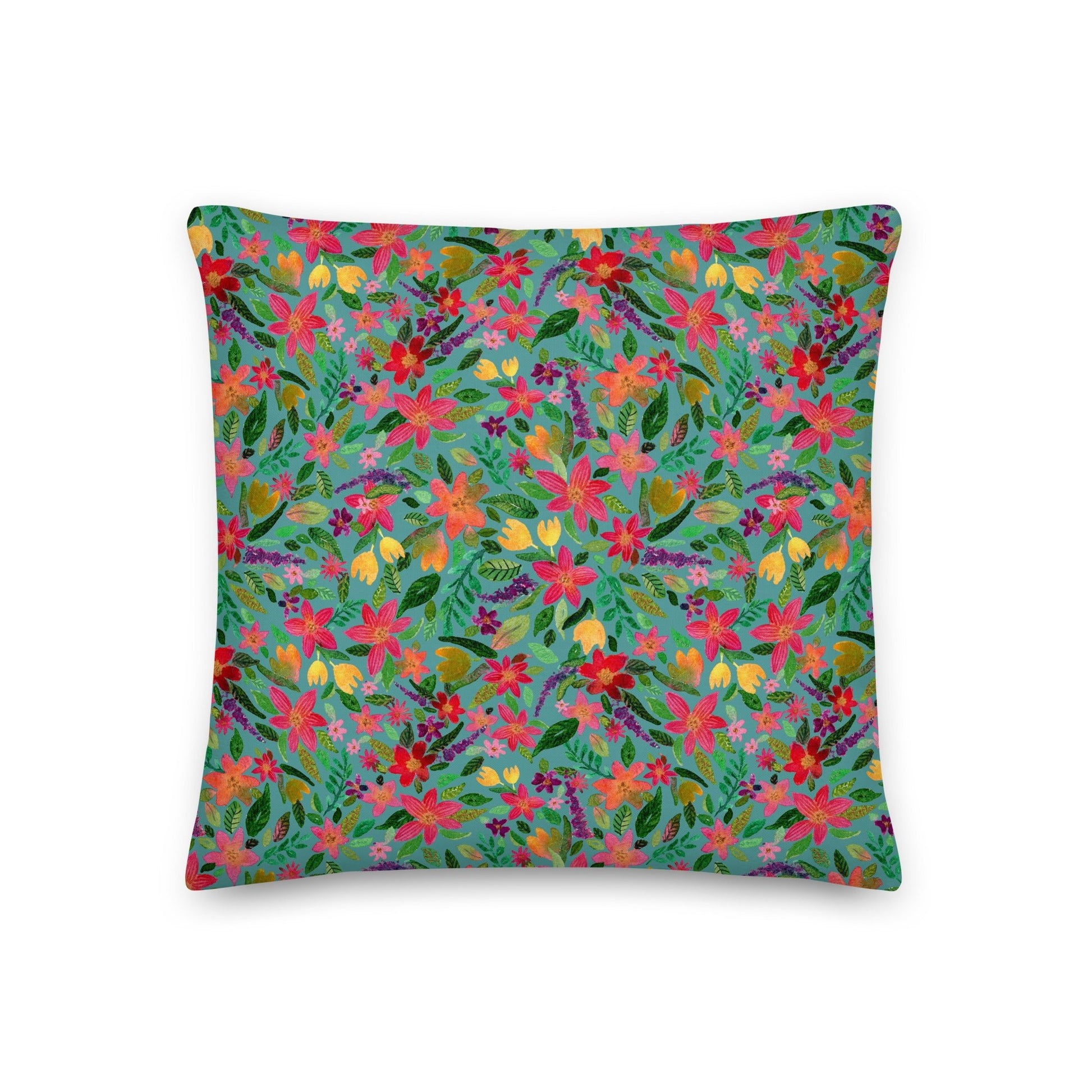 🌼 Premium Pillow – Green & Bright Florals 💚🛋 - SANDRAAS