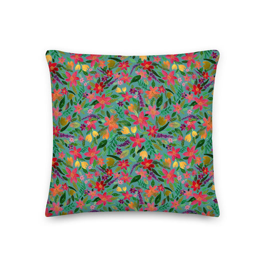 🌼 Premium Pillow – Green & Bright Florals 💚🛋 - SANDRAAS