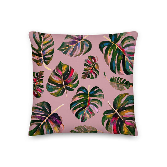 🌿 Premium Pillow – Pink Colorful Monstera Leaves 💖🛋 - SANDRAAS