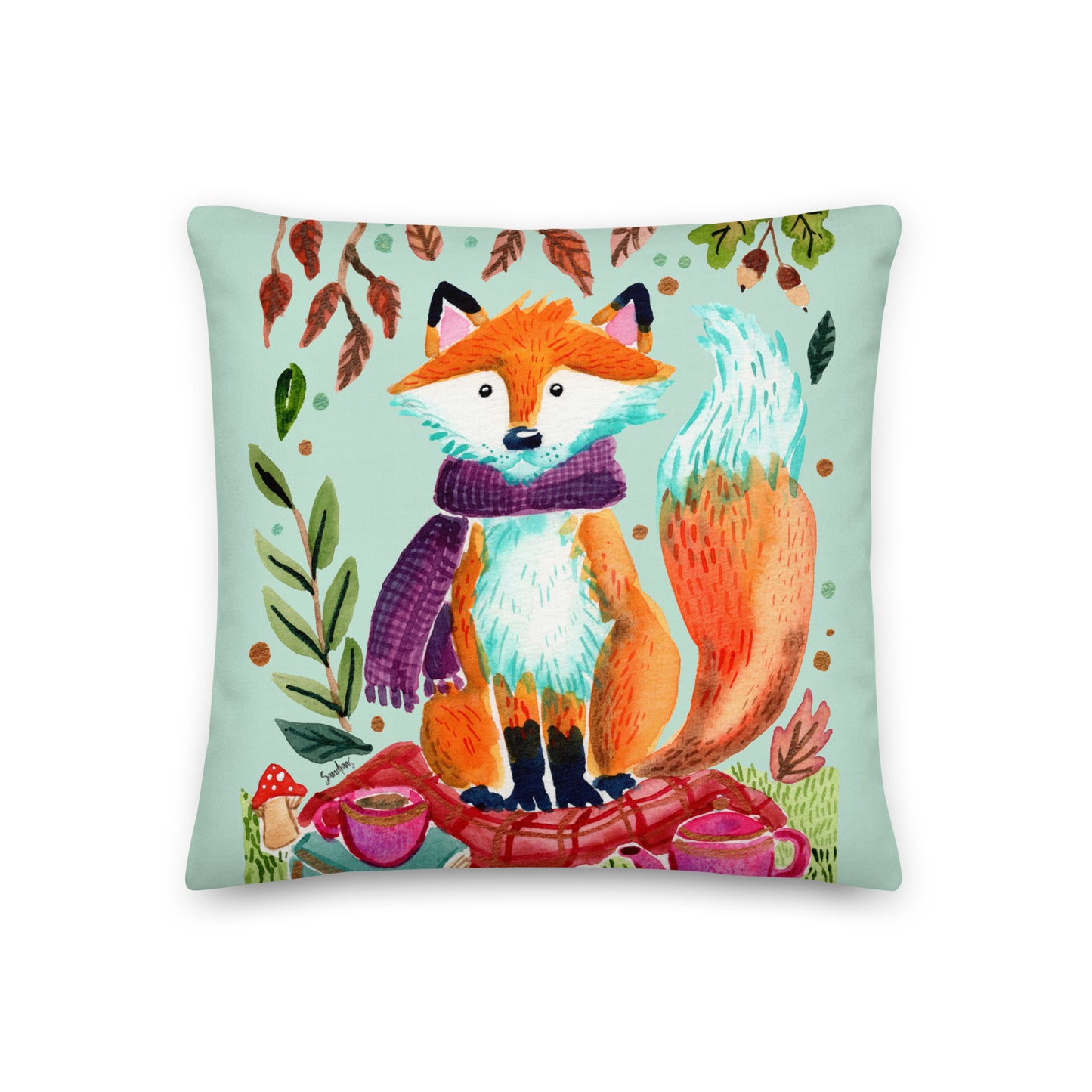 Cozy Fox Autumn Scene Green – Premium Pillow 🍂🦊✨ - SANDRAAS
