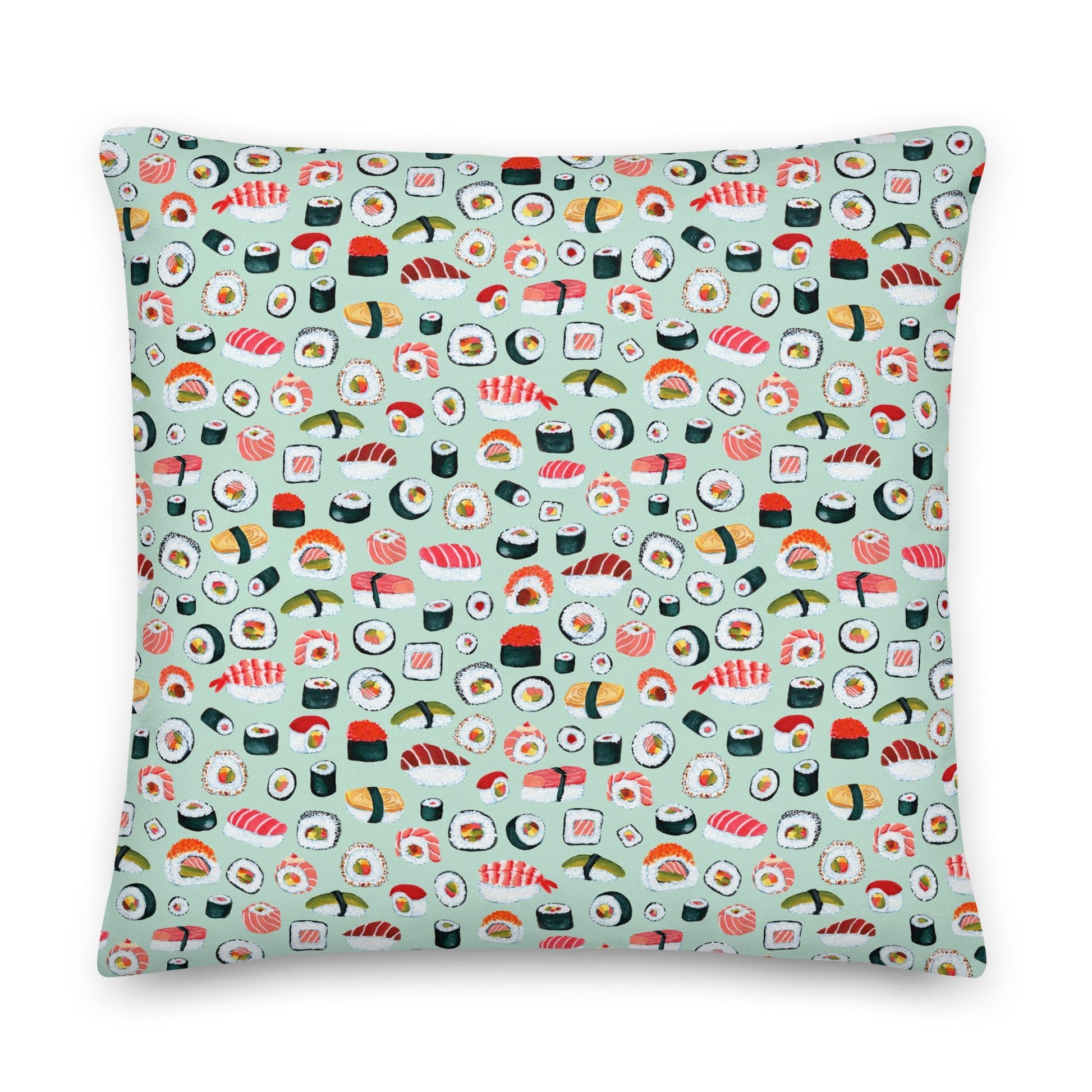 🍣 Premium Pillow – Sushi Pattern – Mint Gouache Edition - SANDRAAS