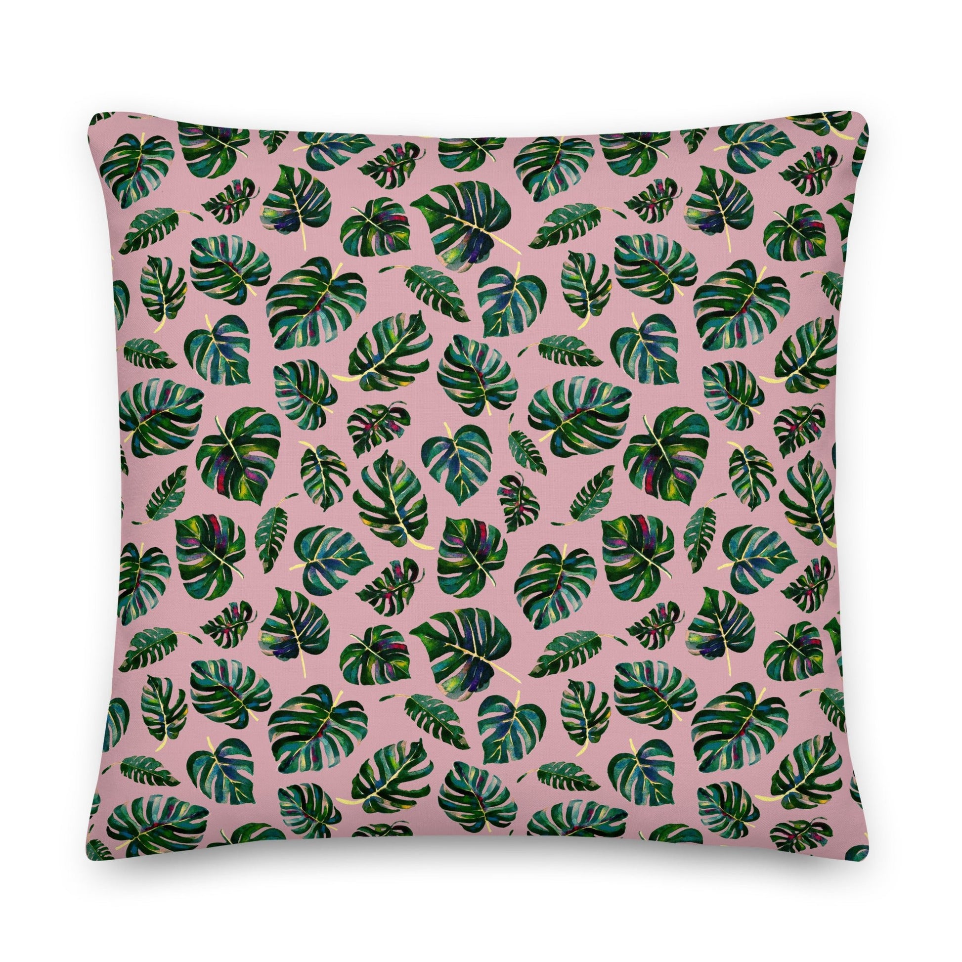 🛋️ Premium Pillow – Monstera Leaves – Pink Watercolor Edition 🌿💗 - SANDRAAS