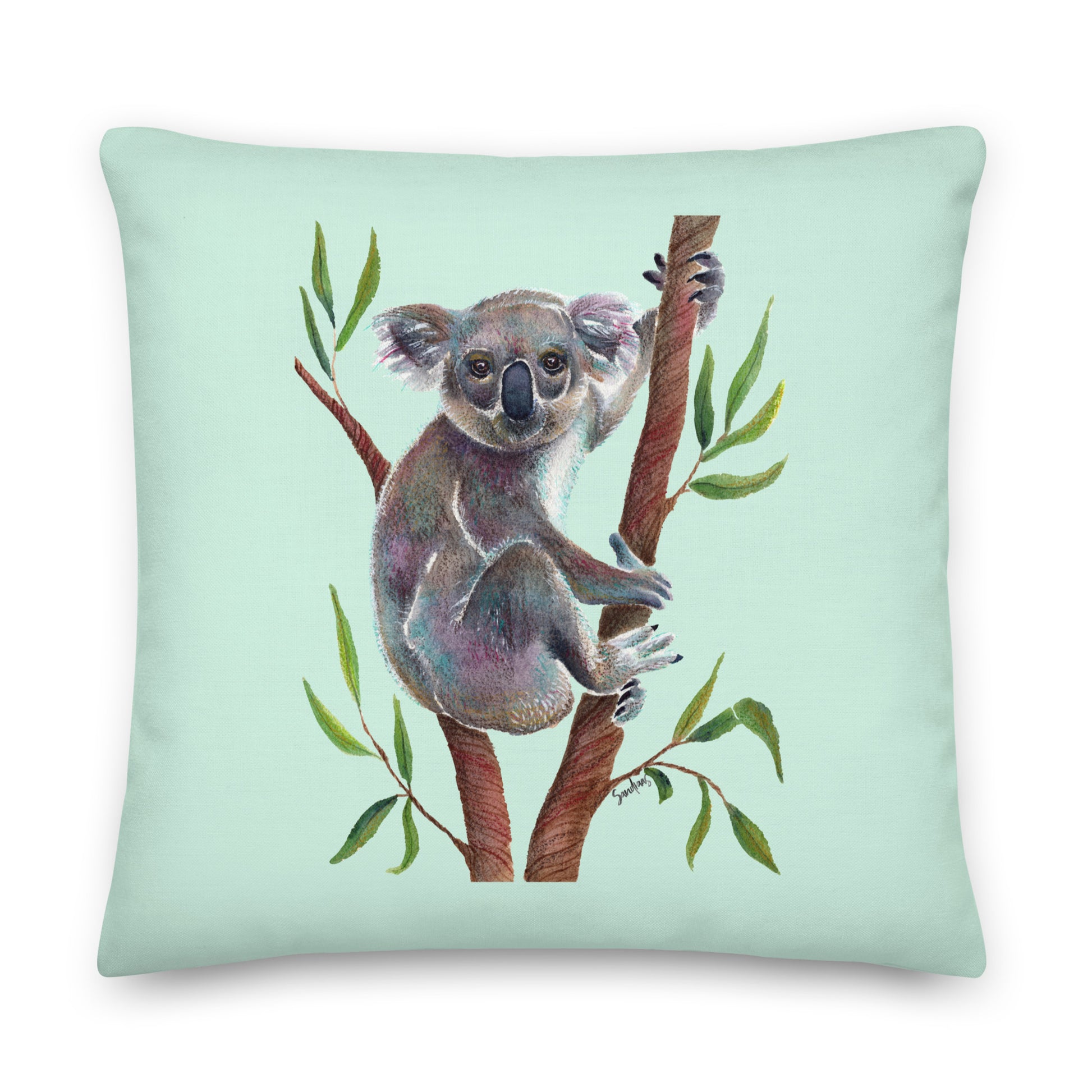 🐨 Premium Throw Pillow – Koala on Green 🌿 - SANDRAAS