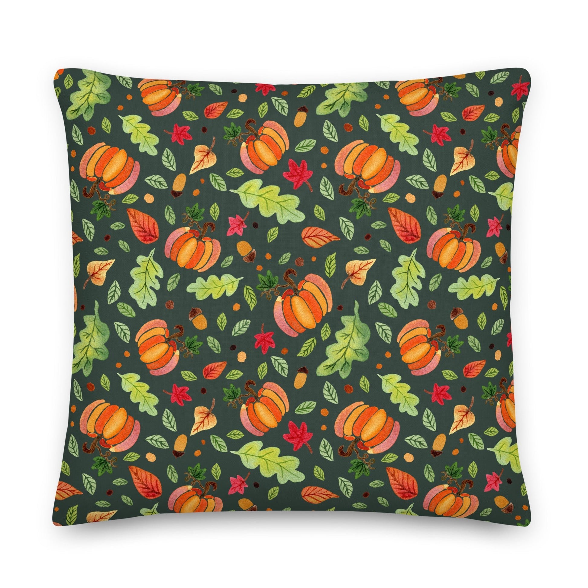 🍂 Premium Pillow – Dark Green Cozy Pumpkins 🎃 - SANDRAAS