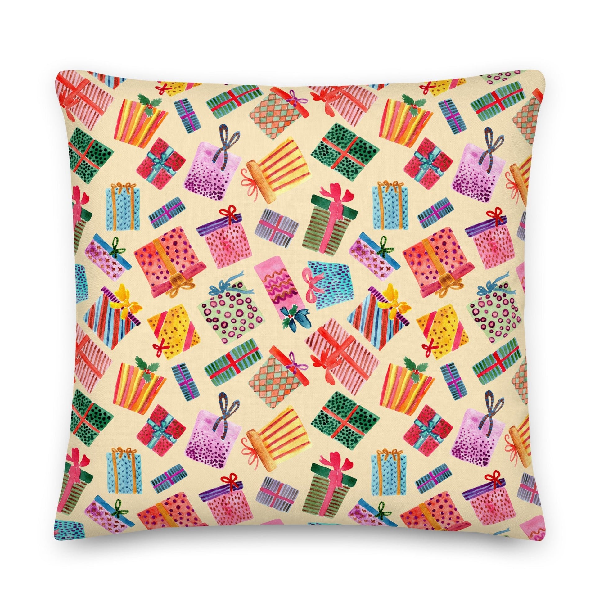 Yellow Gifts Premium Pillow – Whimsical Holiday Cheer 🎁✨ - SANDRAAS