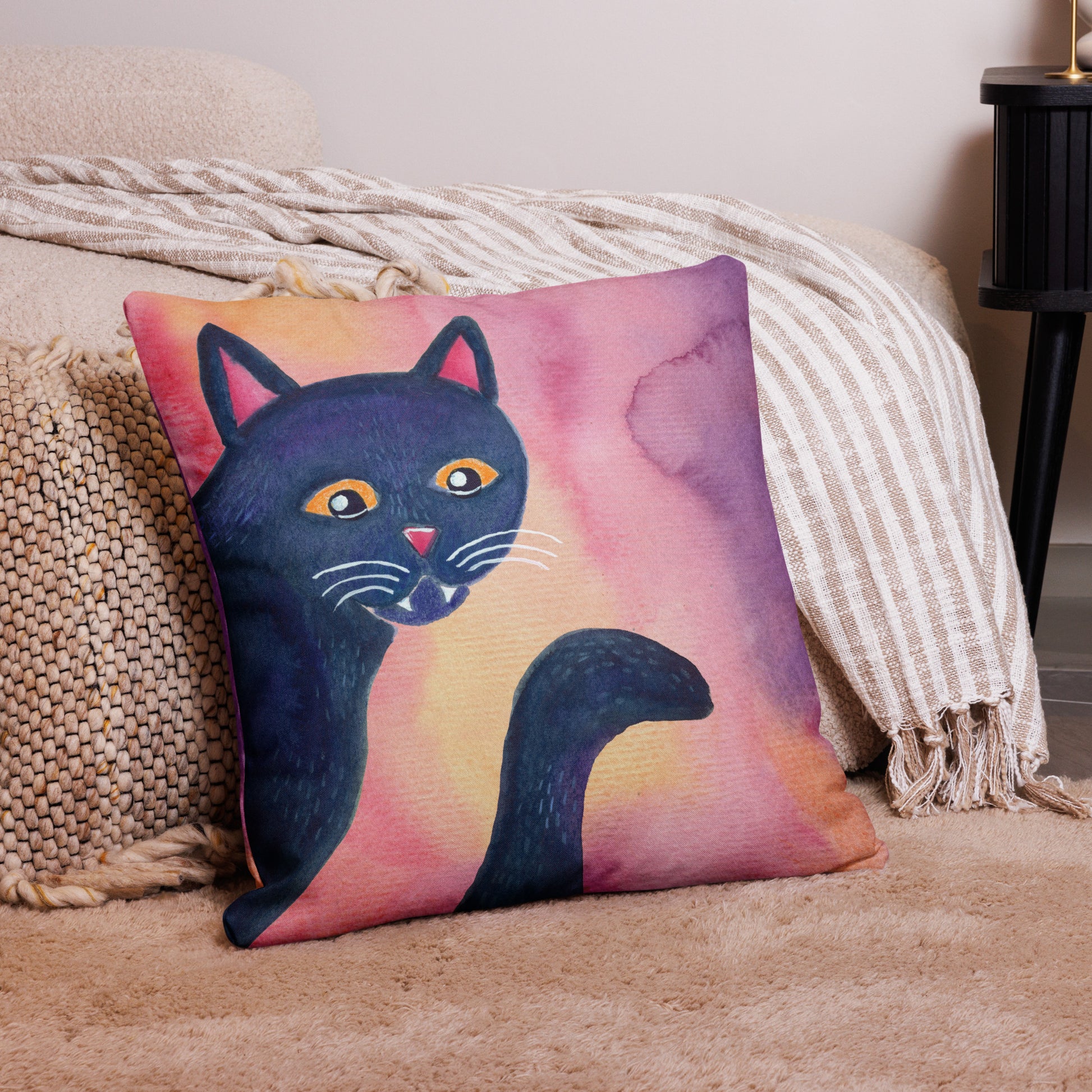 Halloween Black Cat Premium Pillow – A Whimsical & Cozy Touch for Spooky Season! 🎃🐈⬛ - SANDRAAS