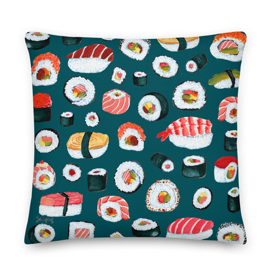 🍣 Premium Pillow – Sushi Pattern – Sherpa Blue Gouache Edition - SANDRAAS