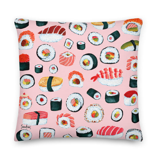 🍣 Premium Pillow – Sushi Pattern – Pink Gouache Edition - SANDRAAS