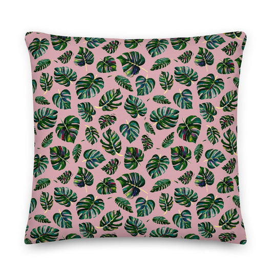 🛋️ Premium Pillow – Monstera Leaves – Pink Watercolor Edition 🌿💗 - SANDRAAS