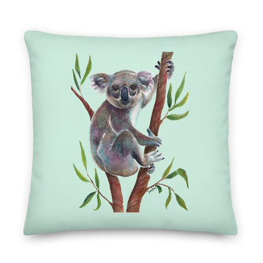 🐨 Premium Throw Pillow – Koala on Green 🌿 - SANDRAAS