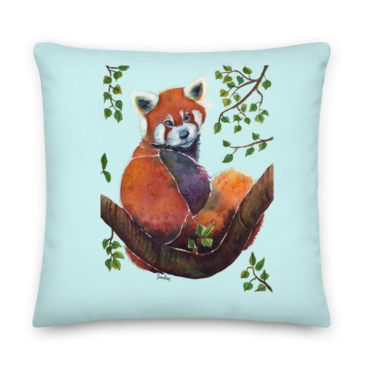🦊 Premium Throw Pillow – Red Panda on Mint 🌿 - SANDRAAS