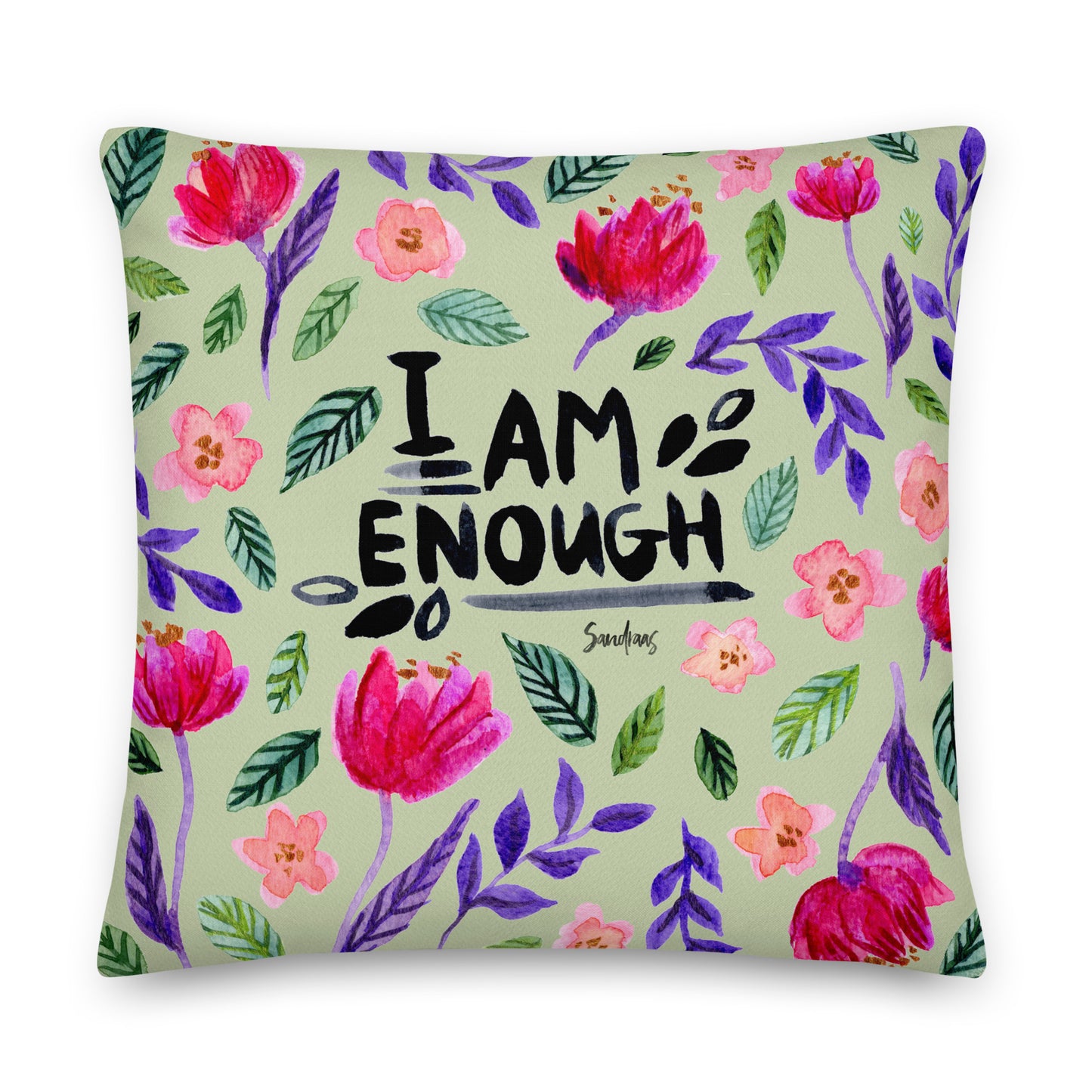 🌿 Premium Pillow – I Am Enough (Green) 🌸💚 - SANDRAAS