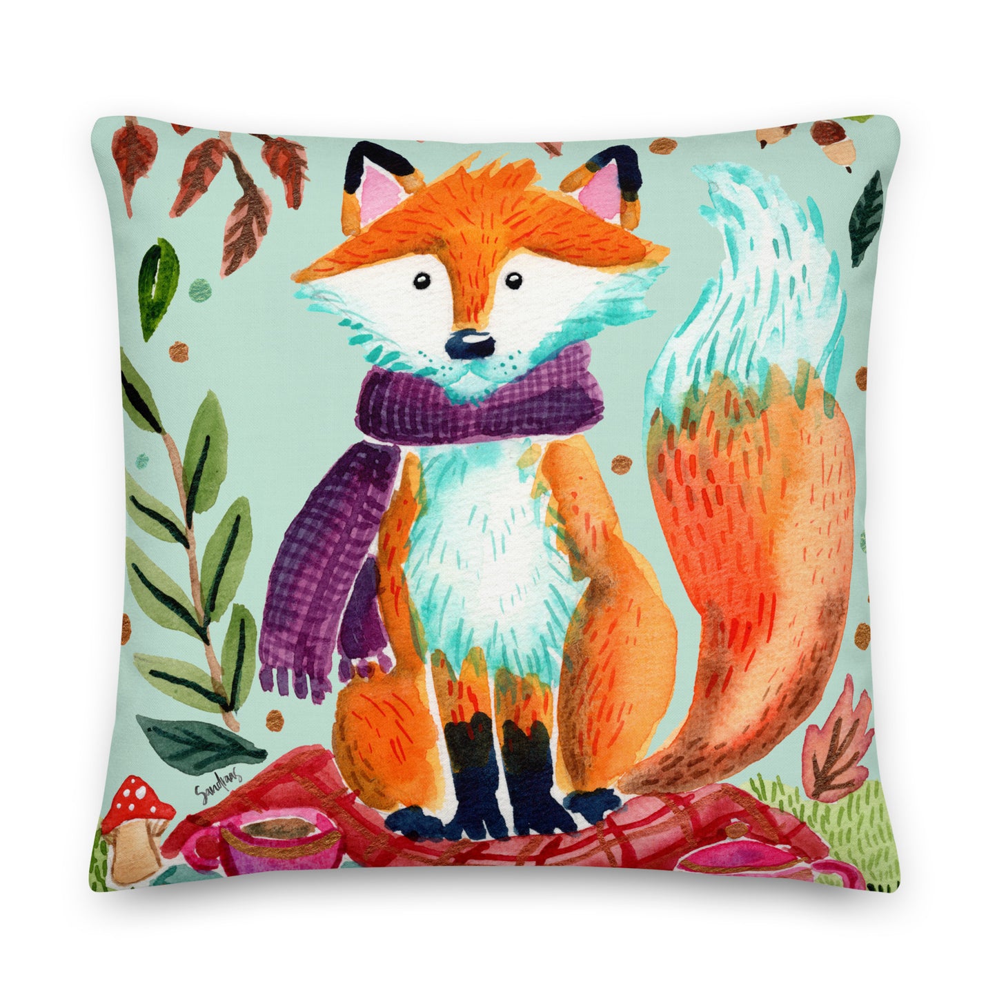 Cozy Fox Autumn Scene Green – Premium Pillow 🍂🦊✨ - SANDRAAS