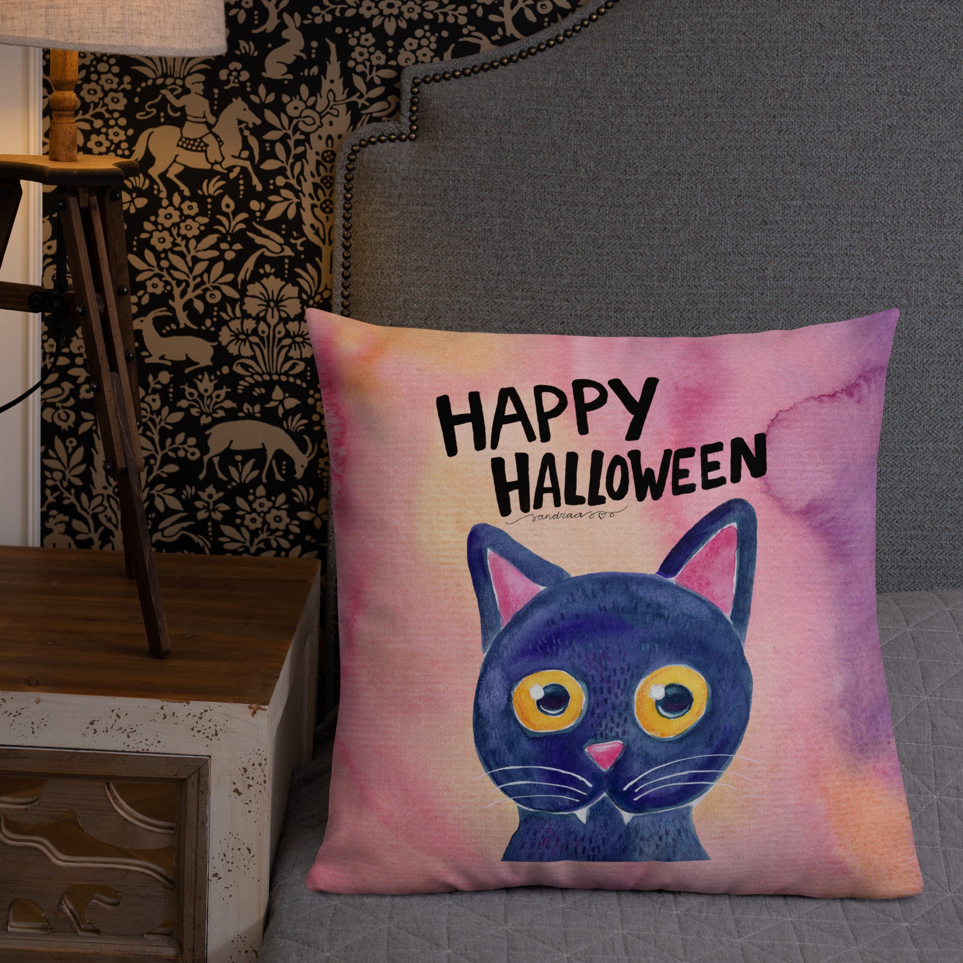 Premium Pillow – Halloween Black Cat 🎃🐈⬛ - SANDRAAS