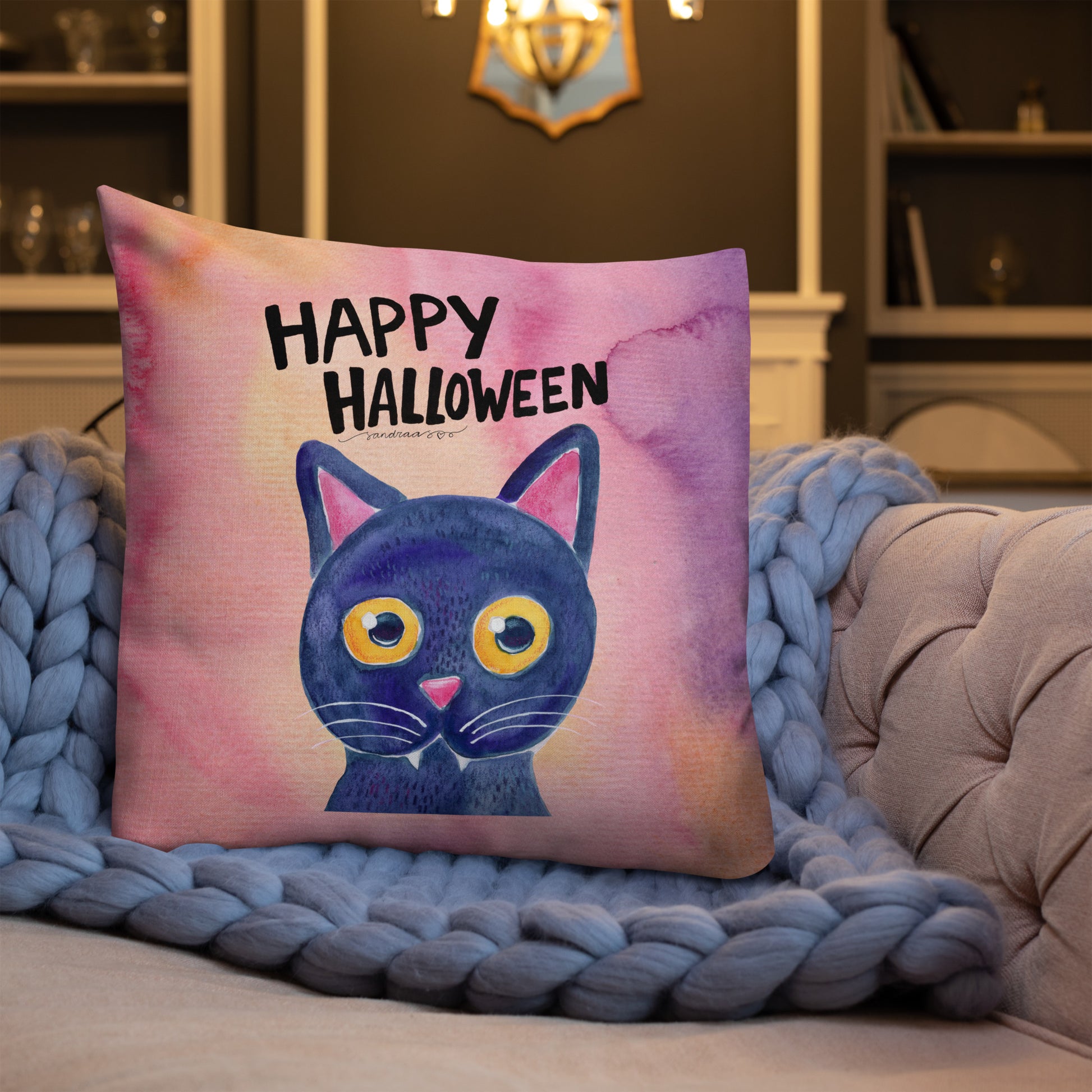 Premium Pillow – Halloween Black Cat 🎃🐈⬛ - SANDRAAS