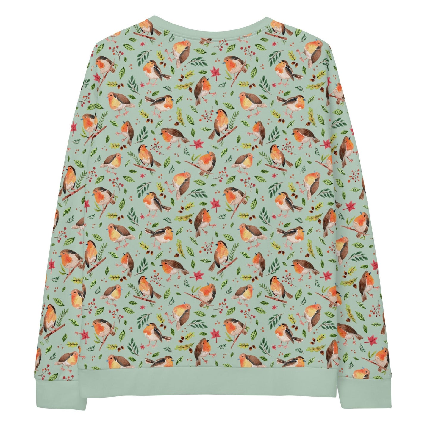🍃 Unisex Sweatshirt – Robins – Light Green Watercolor Edition - SANDRAAS