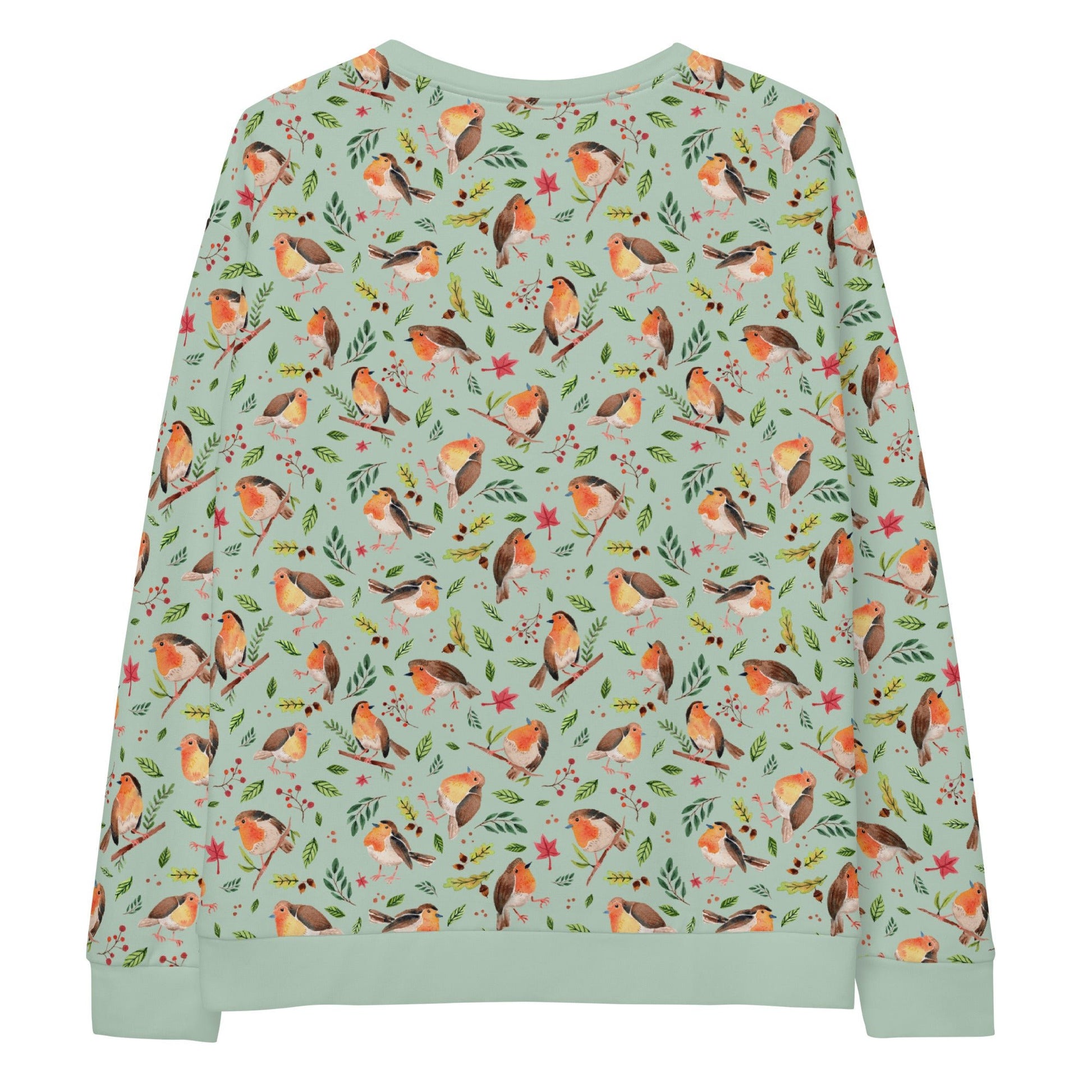 🍃 Unisex Sweatshirt – Robins – Light Green Watercolor Edition - SANDRAAS