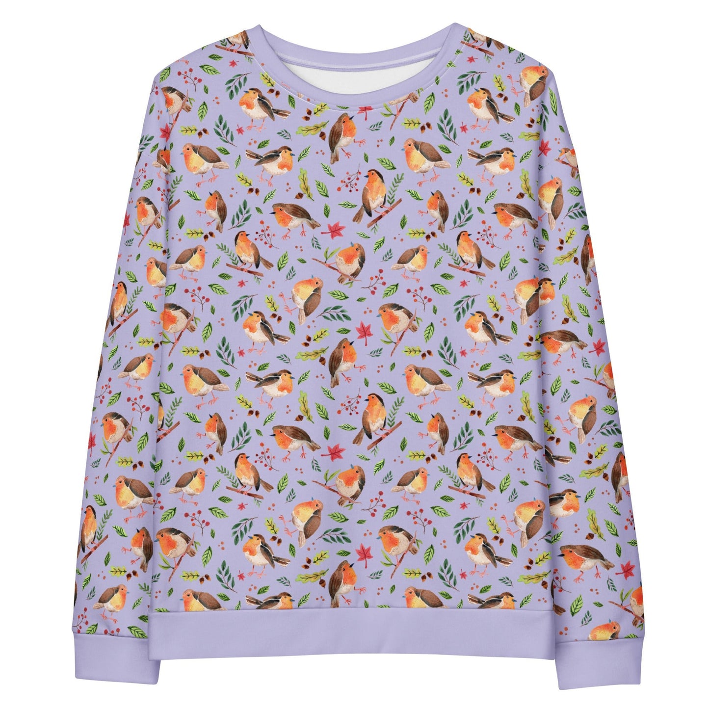 Unisex Sweatshirt – Lavender Robin Watercolor 🐦💜 | Cozy Nature - Inspired Pullover - SANDRAAS