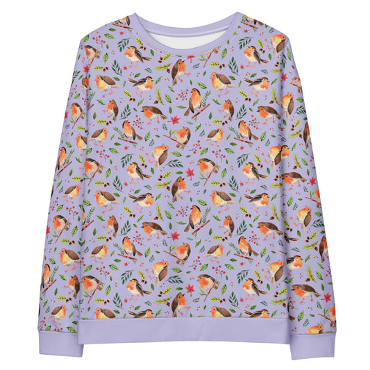 Unisex Sweatshirt – Lavender Robin Watercolor 🐦💜 | Cozy Nature - Inspired Pullover - SANDRAAS