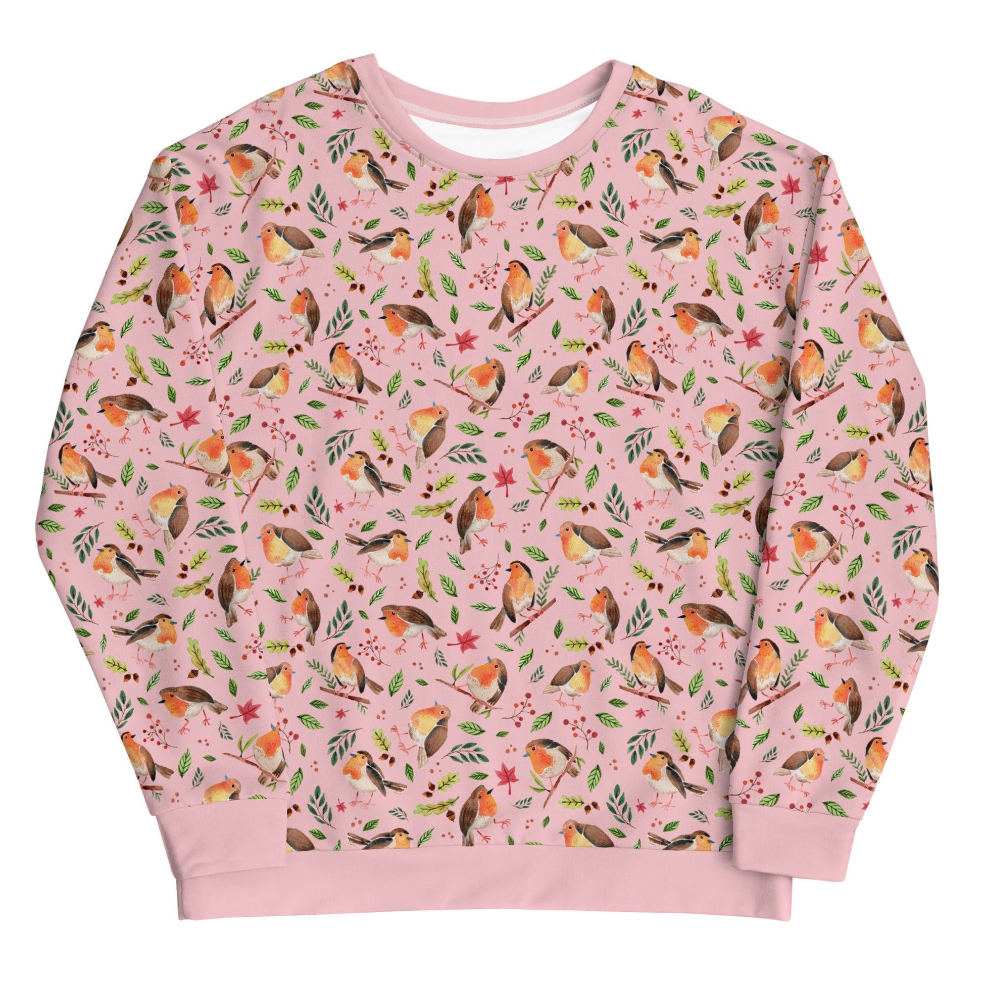 🕊️ Unisex Sweatshirt – Robins Watercolor – Pink Edition - SANDRAAS