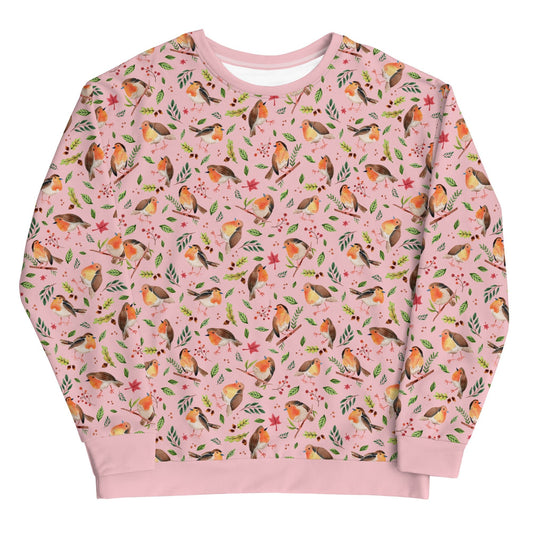 🕊️ Unisex Sweatshirt – Robins Watercolor – Pink Edition - SANDRAAS